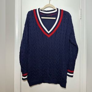 V Neck cotton cable tennis sweater